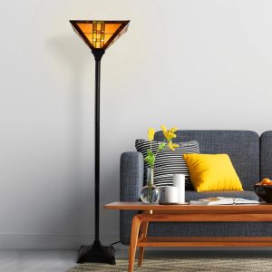 Lavish Home Tiffany Style Floor Lamp-Mission Design Art Glass Torchiere Lighting LED Bulb Included