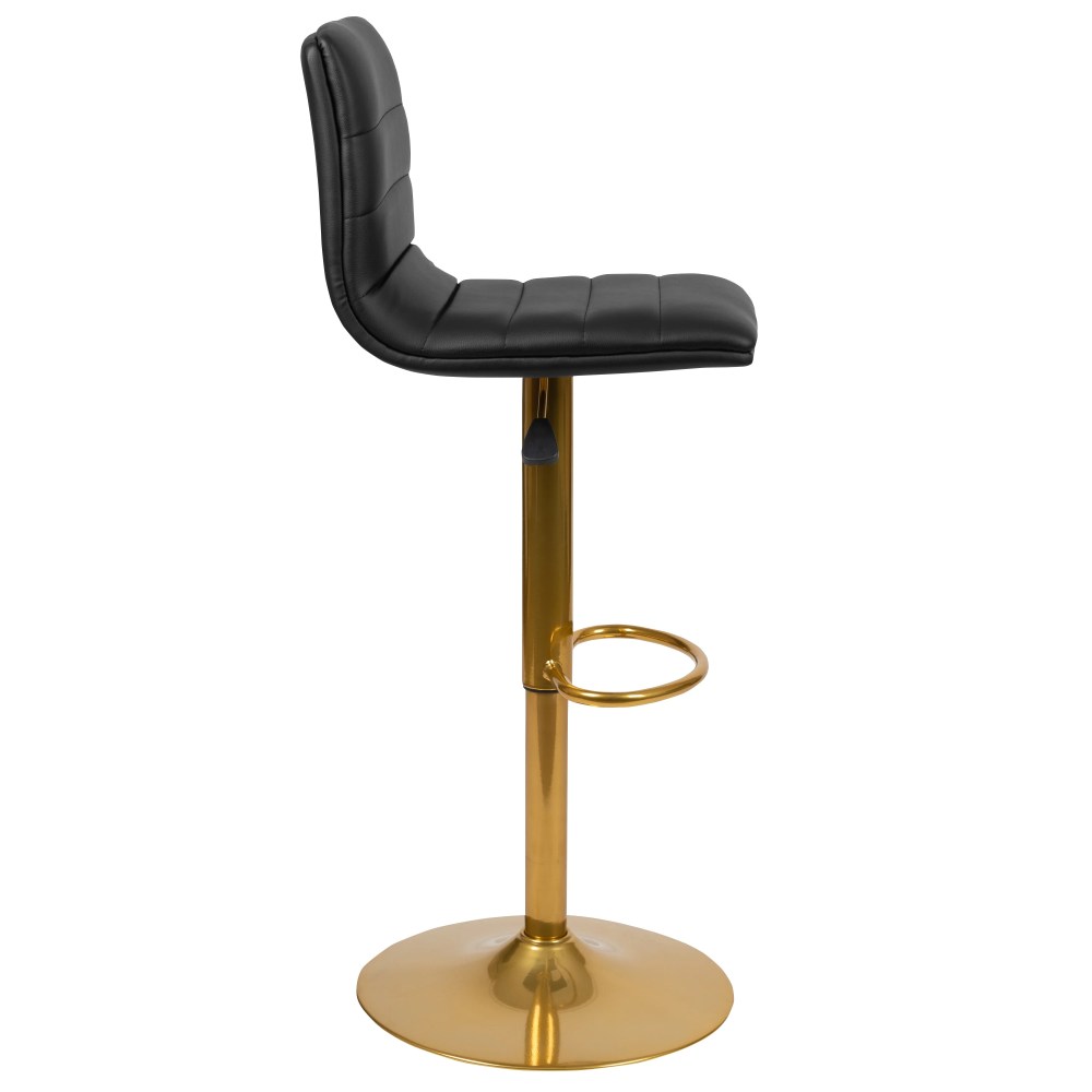 Flash Furniture Vincent Modern Black Vinyl Adjustable Bar Stool with Back, Counter Height Swivel Stool with Gold Pedestal Base, Set of 2 - Image 3