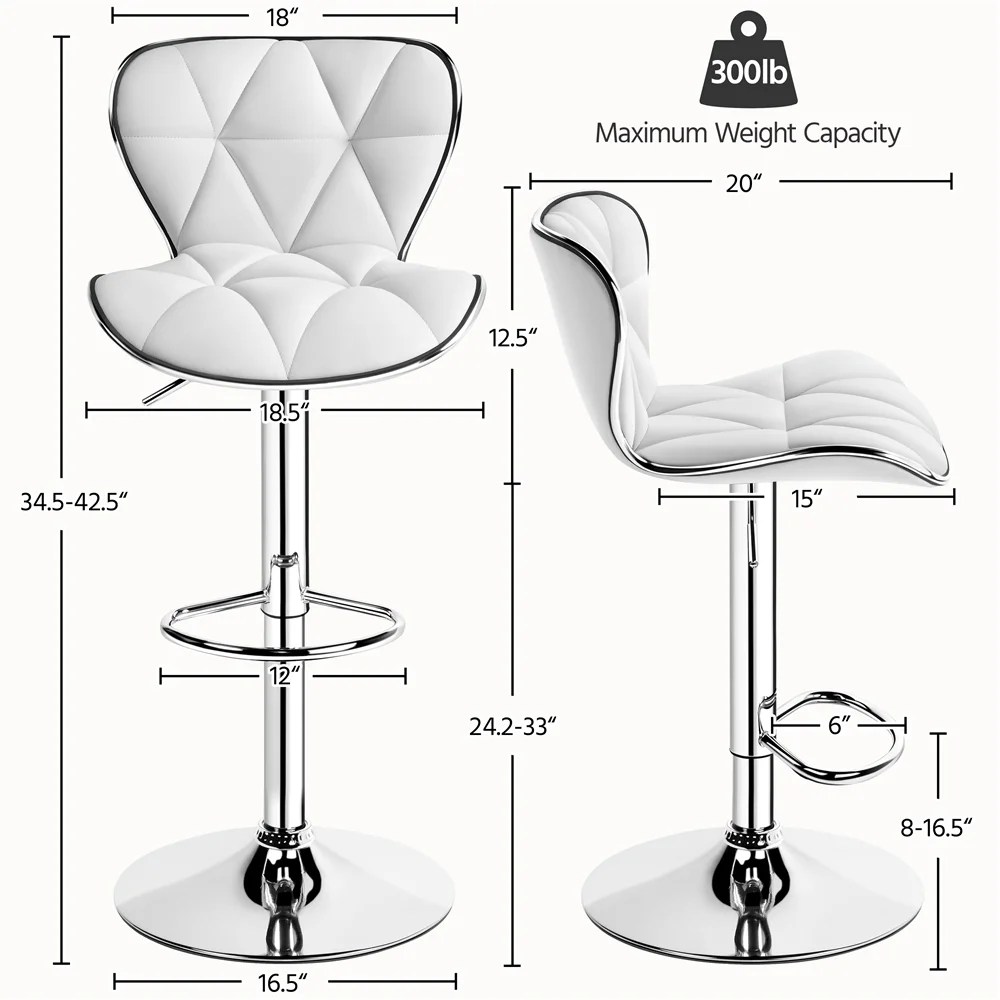 Alden Design Adjustable Mid-back Faux Leather Counter-Height Bar Stool for Kitchen Counter, Set of 2, White - Image 4