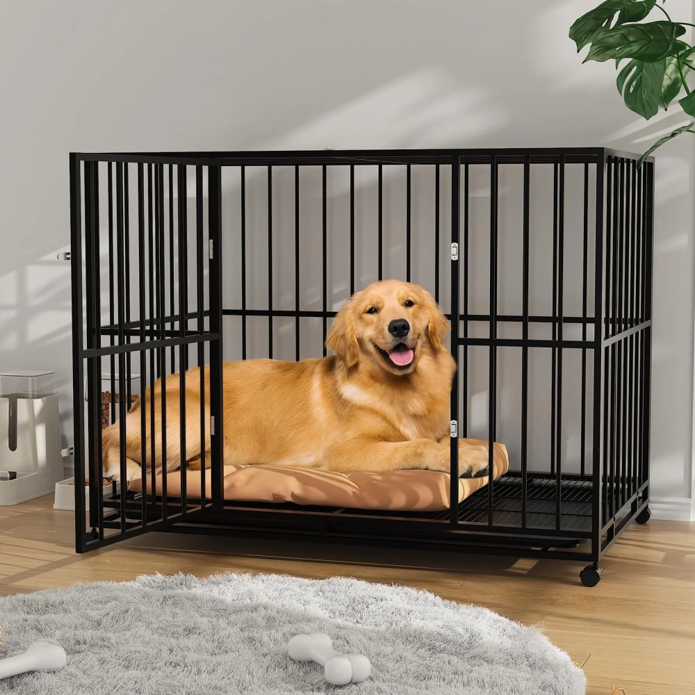 Heavy Duty Stainless Steel Dog Crate for Large & XL Breeds - Indestructible Escape-Proof Kennel with Locking Wheels - Collapsible, Chew-Resistant Indoor/Outdoor Cage with Easy-Clean Removable Tray - Image 9