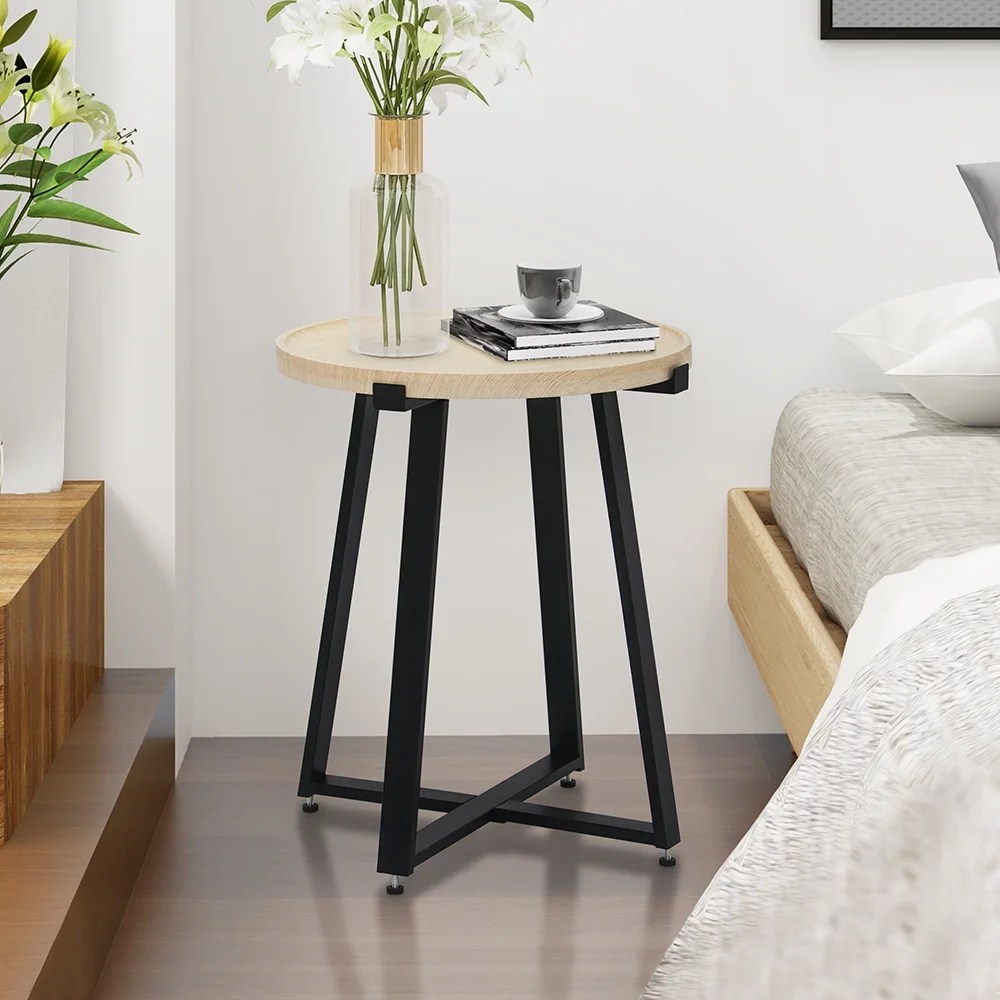 Abble Round Manufactured Wood End Table,Oak