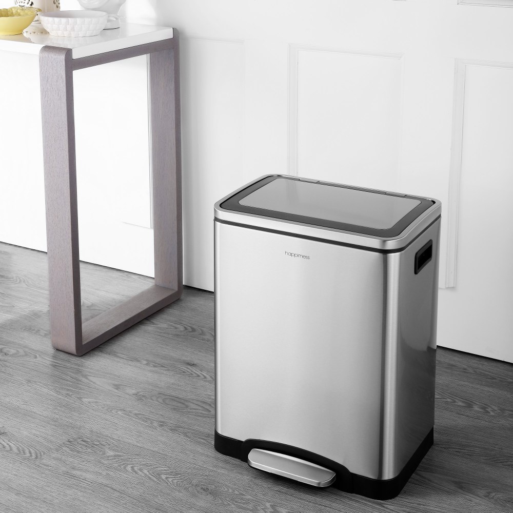 happimess Elmo Rectangular 8-Gallon Double Bucket Trash Can with Soft-Close Lid, Platinum Silver, HPM1004A - Image 6