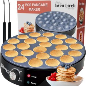24 Mini Pancake Maker Machine,Nonstick Electric Dutch Pancakes Griddle,Adjustable Heat Multi-Use Poffertjes Pan,Simple & Easy Baker for Home and Restaurants,Perfect for Breakfast & Desserts