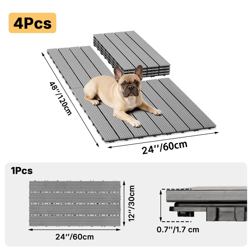 Veehoo Outdoor Flooring Decking for Dog Kennels, 4" x 2" Waterproof Dog Training Platform, Portable Deck for RV, Pet Enclosures, Grey (24 x 12 inches, 4PCS) - Image 7