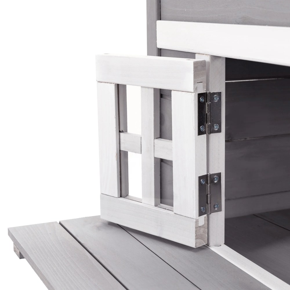 PawHut 3-Story Cat House with Raised Floor, Escape Doors, Gray - Image 8