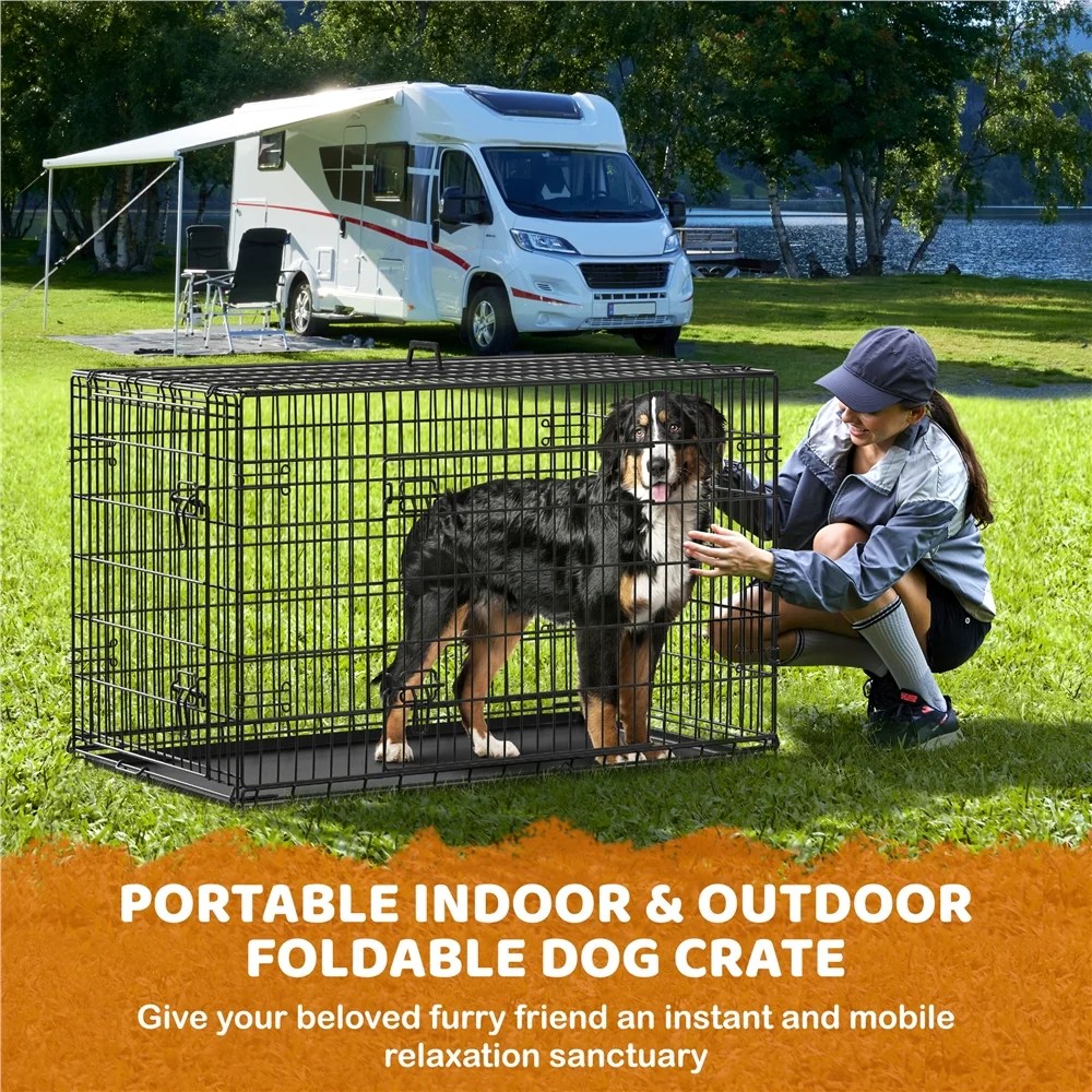 Yaheetech 48.2 inch Foldable Metal Dog Crate Kennel for Large Dogs, 2 Doors, Divider, Pull-out Tray, Black - Image 8