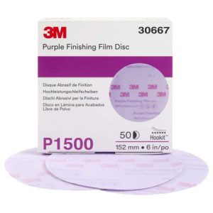 3M 30667 50/Carton Hookit P1500 Grit 6 in. Finishing Film 260L Abrasive Discs - Purple