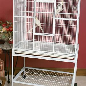 64" Extra Large Wrought Iron Flight Canary Parakeet Cockatiel Lovebird Finches Side Breeding Nest Box Doors Cage with Removable Rolling Stand