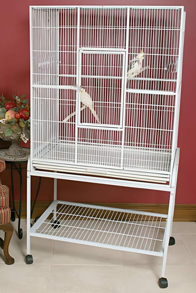 64" Extra Large Wrought Iron Flight Canary Parakeet Cockatiel Lovebird Finches Side Breeding Nest Box Doors Cage with Removable Rolling Stand