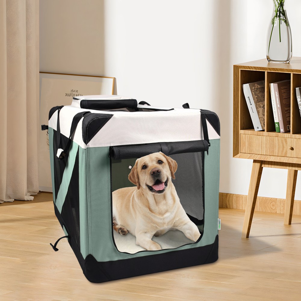 ZAKAPAWS Collapsible Soft Dog Crate, Portable 3 Door Dog Kennel, Travel Pet Crate Carrier for Indoor and Outdoor (Shale Green, 24" L x 16.5" W x 16.5" H) - Image 6