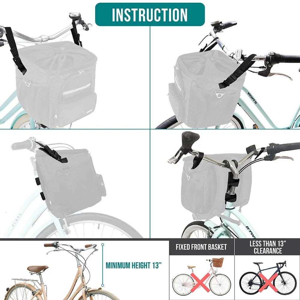 PetAmi Dog Bike Basket, Soft-sided Ventilated Dog Bike Carrier Backpack, Dog Pet Bicycle Basket for Bike Handlebar, Small Medium Puppy Cat Kitten Car Booster Seat with Safety Strap (Black) - Image 2