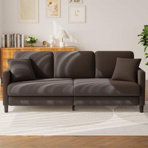 83" Sofa Couch for Living Room, Comfy Teddy Fleece Loveseat Sofa, Extra Deep Seat Couches , Neche Tool-Free Setup Love Seat with 2 Pillows, Brown