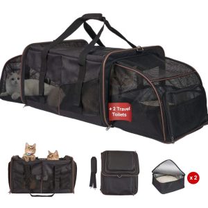 LitaiL Cat Carrier for 2 Cats, 2-in-1 Double Pet Carrier with 2 Litter Boxes, Portable Soft Sided Dog Carrier for Traveling, Black