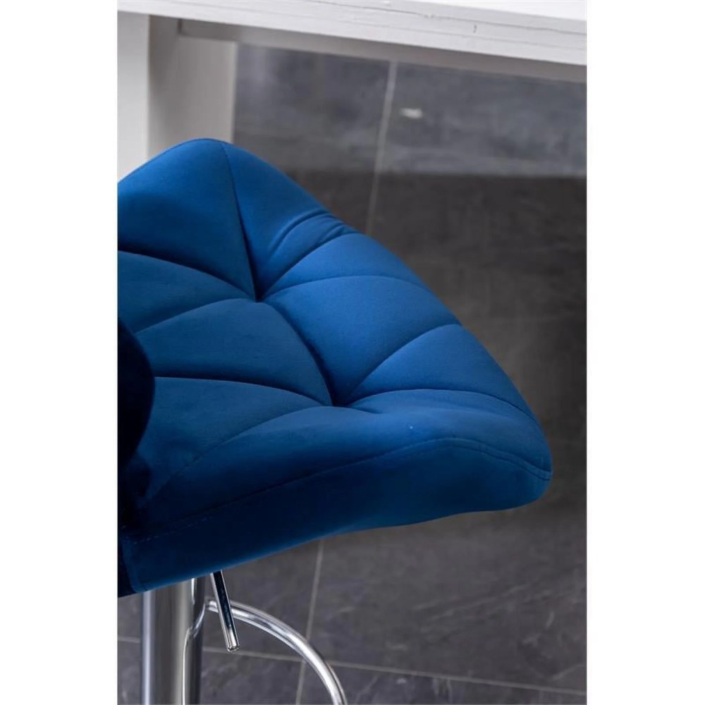 Roundhill Furniture Breni Velvet Diamond Tufted Swivel Adjustable Height Barstool, Set of 2, Blue, Chrome Finish - Image 10