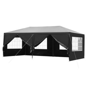 10'x 20" Outdoor Party Tent with 6 Removable Sidewalls,  Waterproof Canopy Patio Wedding Gazebo,  Black