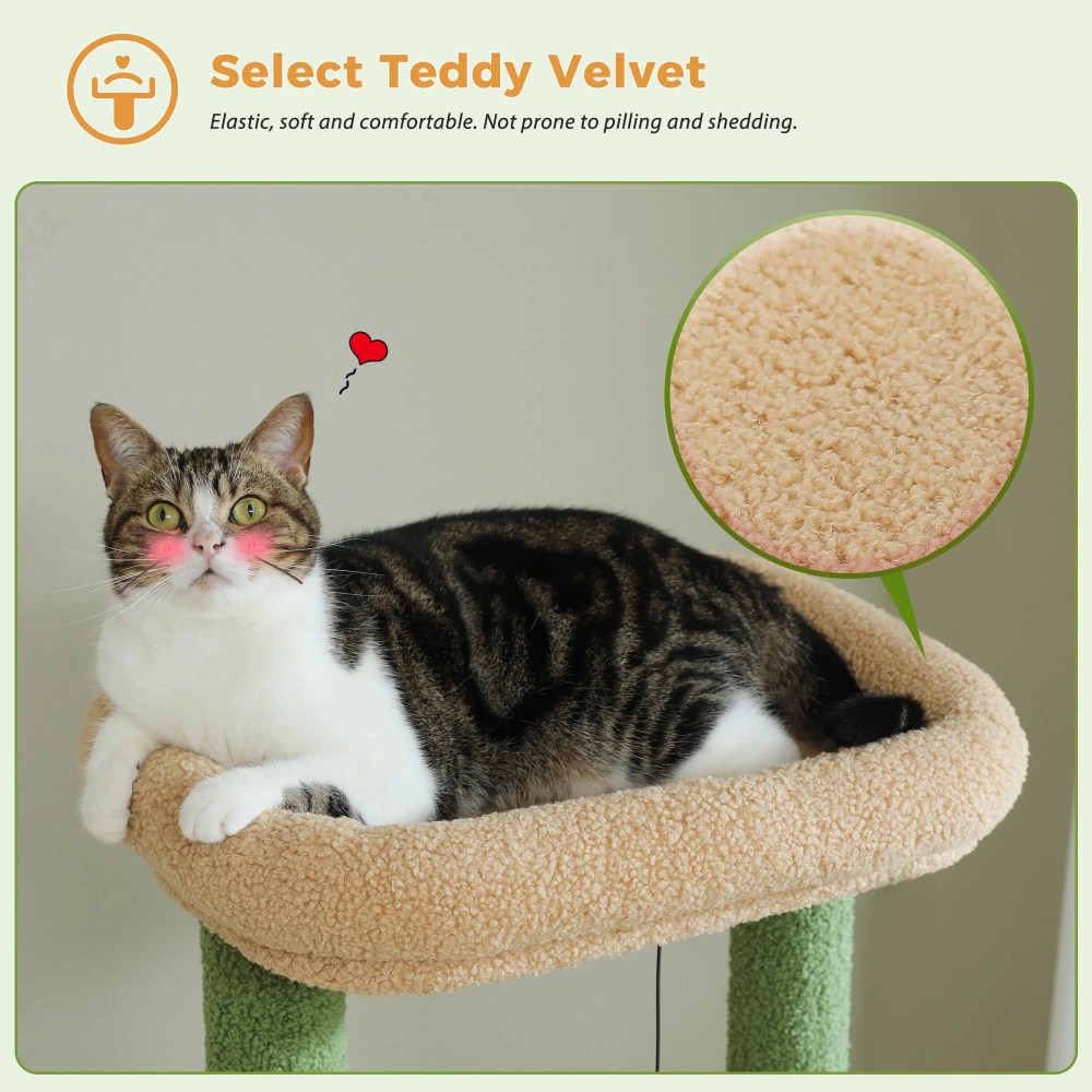 PAWZ Road 59" Cactus Cat Tree Tower with sisal Scratching Post & Large Perch for Indoor Cat Green - Image 9