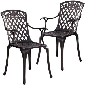 Withniture Heavy-Duty Outdoor Dining Chairs Set of 2,Metal Patio Dining Chair,Cast Aluminum,Drop Leaf,Weatherproof Patio Furniture - Antique