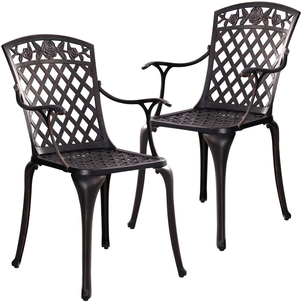 Withniture Heavy-Duty Outdoor Dining Chairs Set of 2,Metal Patio Dining Chair,Cast Aluminum,Drop Leaf,Weatherproof Patio Furniture - Antique