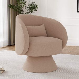 Wiilayok Swivel Barrel Chair,Chenille Upholstered Accent Armchairs Comfy 360'Swivel Lounge Sofa Armchair for Living Room Bedroom Reading, Brown