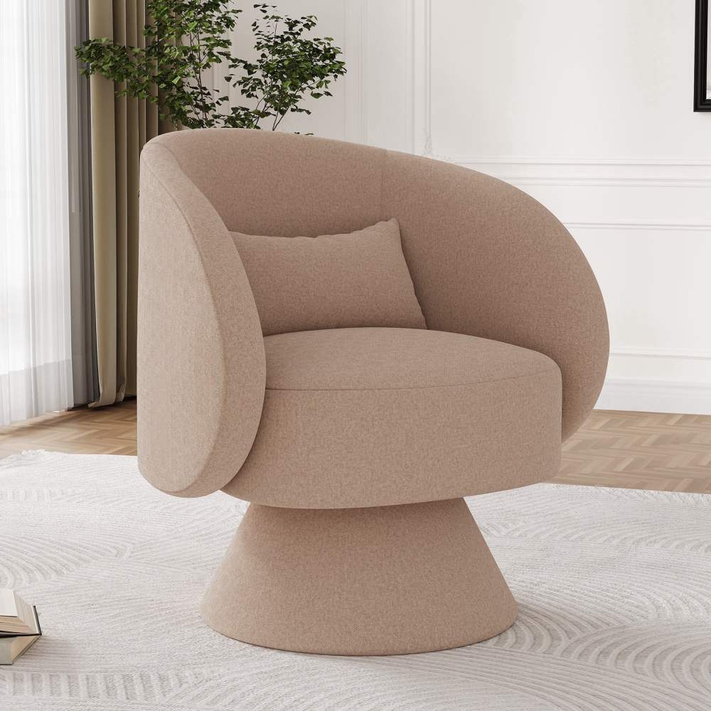 Wiilayok Swivel Barrel Chair,Chenille Upholstered Accent Armchairs Comfy 360'Swivel Lounge Sofa Armchair for Living Room Bedroom Reading, Brown