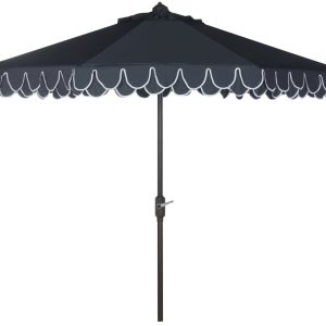 SAFAVIEH Outdoor Collection Elegant Valance 9-Foot Tilt Umbrella Navy / White