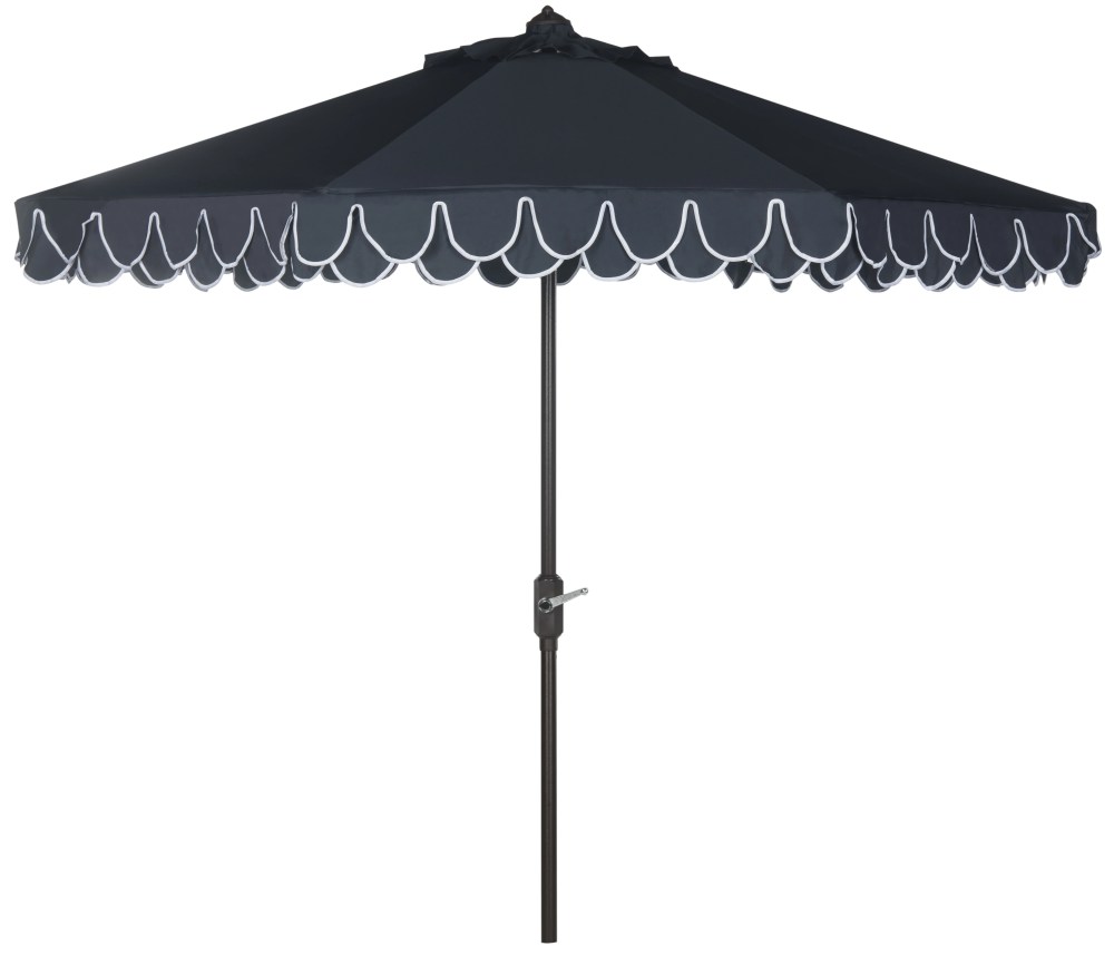 SAFAVIEH Outdoor Collection Elegant Valance 9-Foot Tilt Umbrella Navy / White