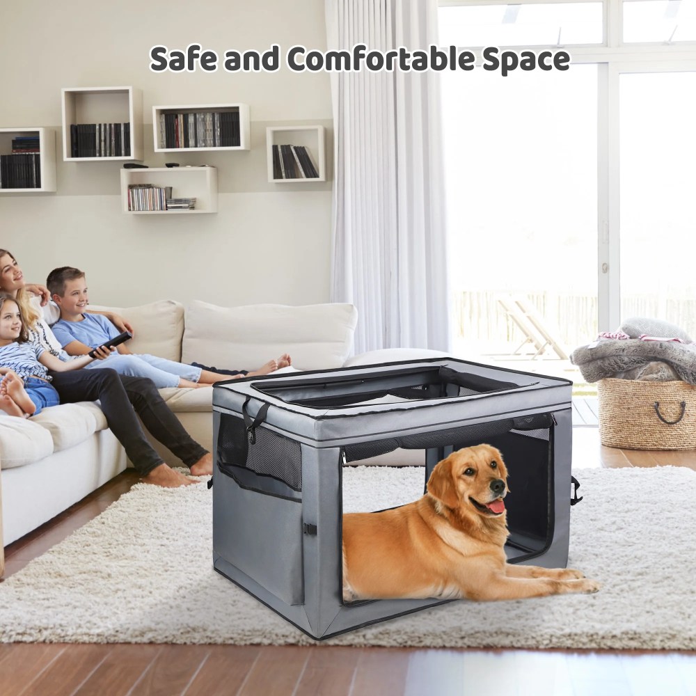 Meghna Collapsible Dog Crate 36 inch Portable Travel Crate 4 Door Foldable Pet Kennel with Durable Mesh Windows Gray - Image 7