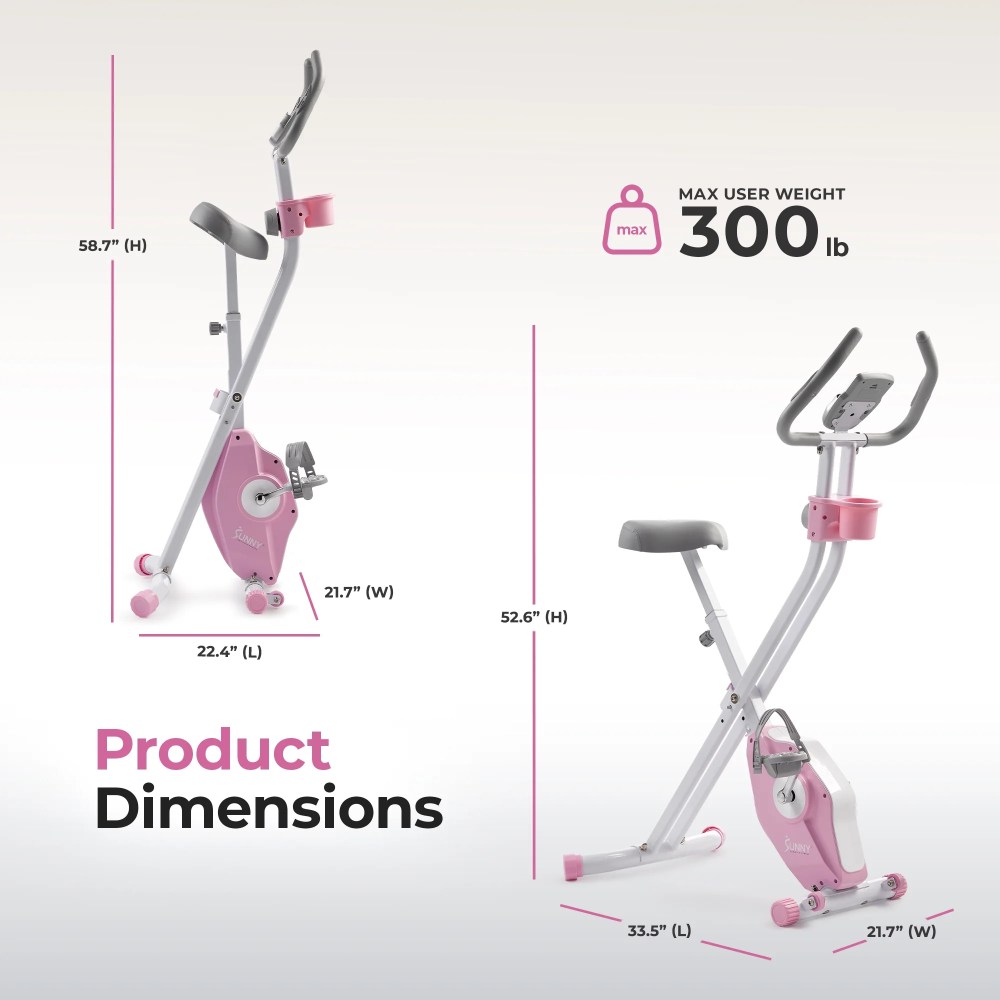 Sunny Health & Fitness Foldable Pink Magnetic Exercise Cycling Upright X-Bike Pro, 300LB Capacity w Smart Bluetooth & FREE SunnyFit App - P2320 - Image 8