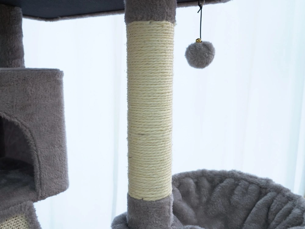 Vibrant Life Heavy Duty 8-Level 66" Cat Tree with Two Condos, Scratching Ramps, and Hammocks, Light Gray - Image 6