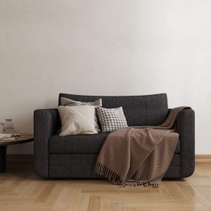A&D Home Afton Faux Linen Loveseat, 2 Person Compact Sleeper Sofa Bed, Dark Gray