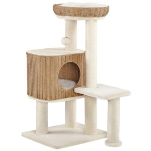 Renwick 36" Tall Rattan Cat Tree with Natural Sisal Scratching Post,  Beige