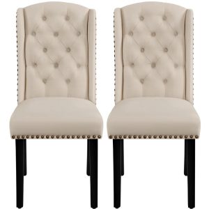 Alden Design 2pcs Upholstered Tufted Dining Chairs with Wing Design for Kitchen,Beige