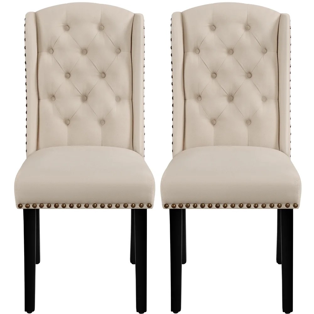 Alden Design 2pcs Upholstered Tufted Dining Chairs with Wing Design for Kitchen,Beige
