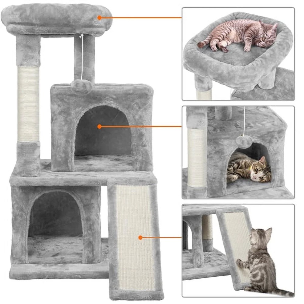 Alden Design 36" Cat Tree with Condo and Scratching Post Tower, Dark Gray - Image 5