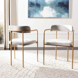 SAFAVIEH Camille Modern Solid Side Chair, Grey/Gold, Set of 2