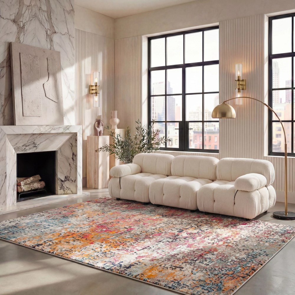 SAFAVIEH Madison Kebo Abstract Area Rug, Grey/Pink, 5'3" x 7'6" - Modern Design, Grey & Pink, Ideal for Living Room, Bedroom, Dining Space - Image 5