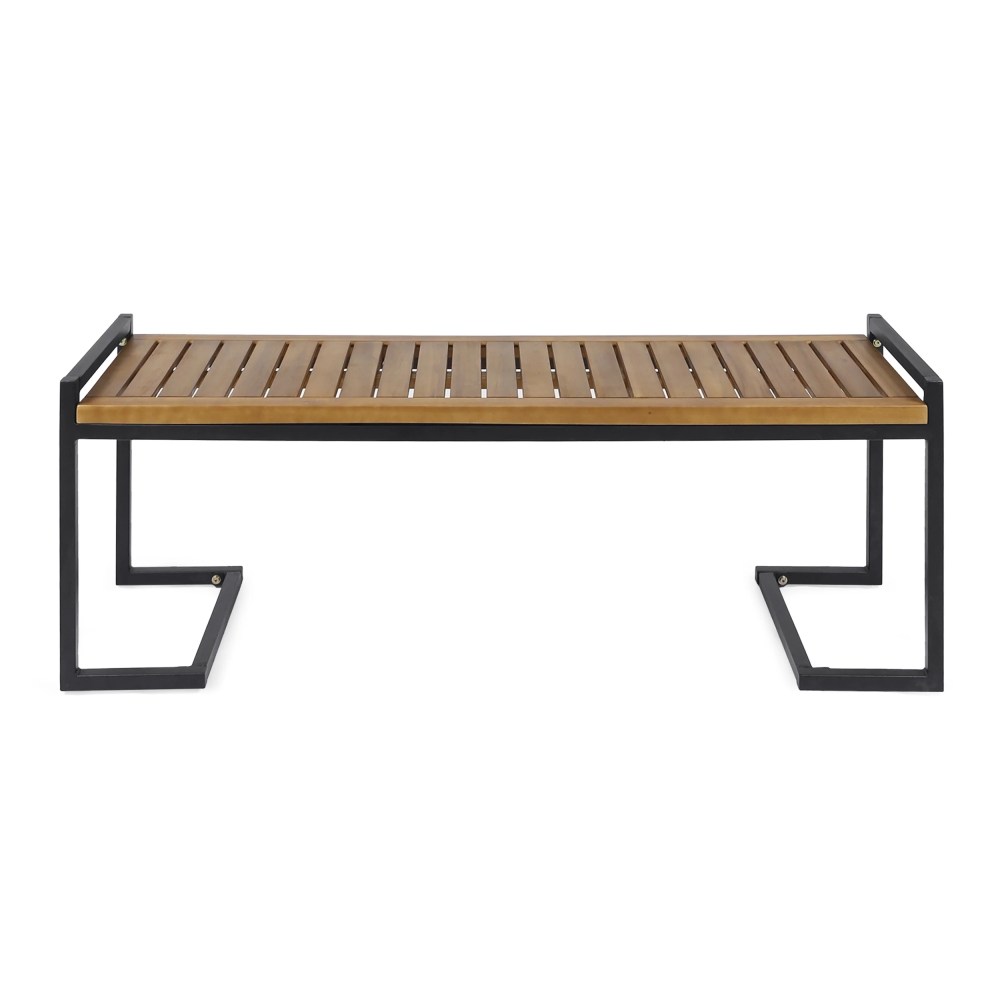 Noble House Brycen Acacia Wood and Iron Bench, Teak/Black Metal - Image 3