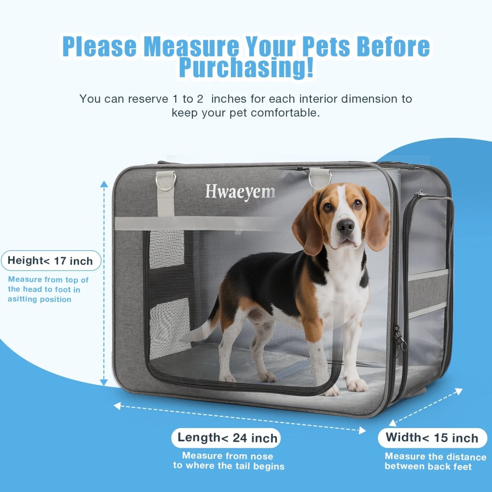 Extra Large Pet Cat Carrier with Wheels, Pet Carrier for 2 Cats or Medium Dog, 24" X 15" X 17" Portable Dog Cat Crate for Large Cat, Support up to 40 Lbs, Grey - Image 5