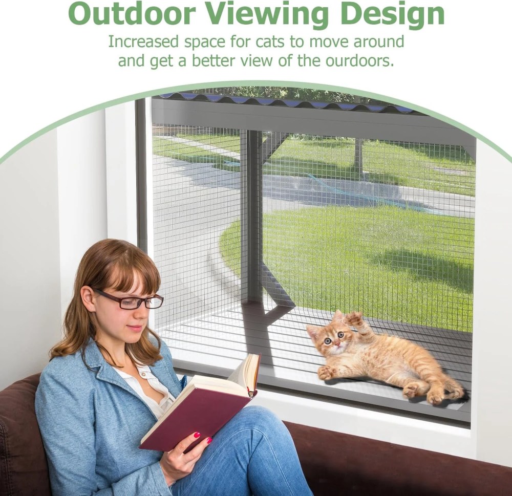AODAILIHB Cat Window Perch House, Outdoor Catio Furniture Window Box, All Weather Use Cat Window Hammock for Napping, Overlooking - Image 3