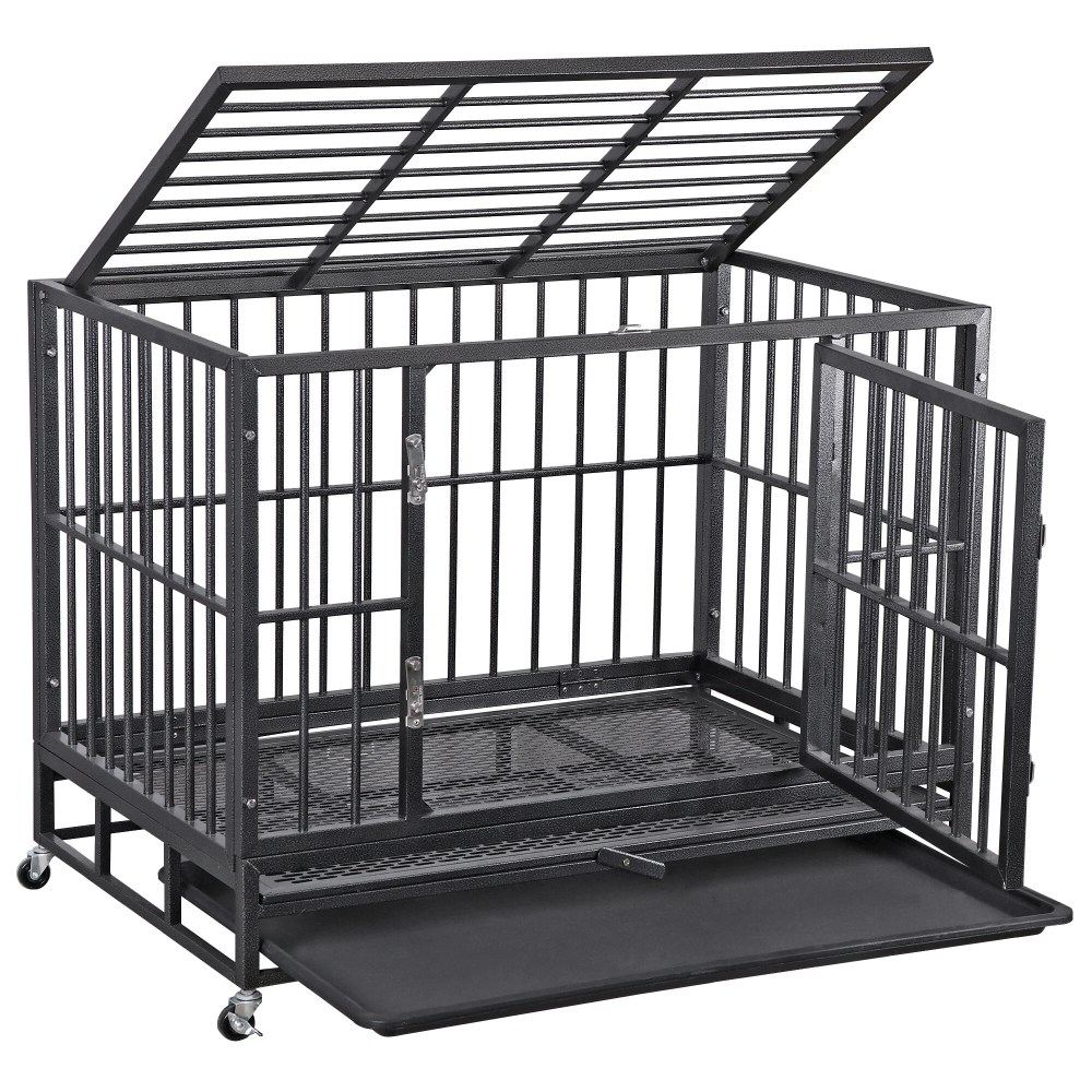 ZENY 38 Inch Indestructible Heavy Duty Dog Crate Escape Proof with Lockable Wheels High Anxiety Double Door Design - Image 4
