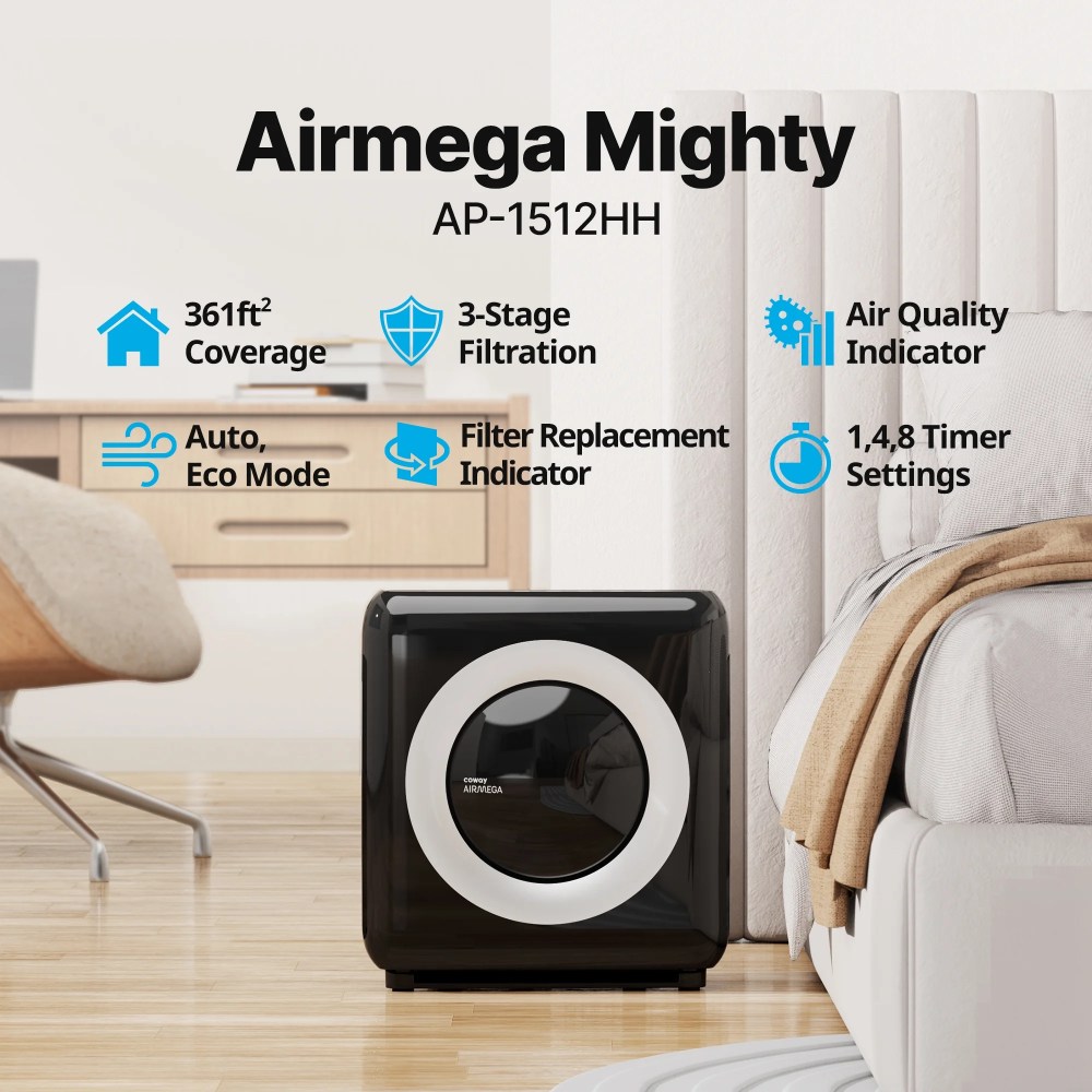 Coway Air Purifier Airmega AP-1512HH(Black) True HEPA Air Purifier with 361 Sq. Ft. Coverage, Auto&Eco Mode, Air Quality & Filter Replacement Indicator - Image 5