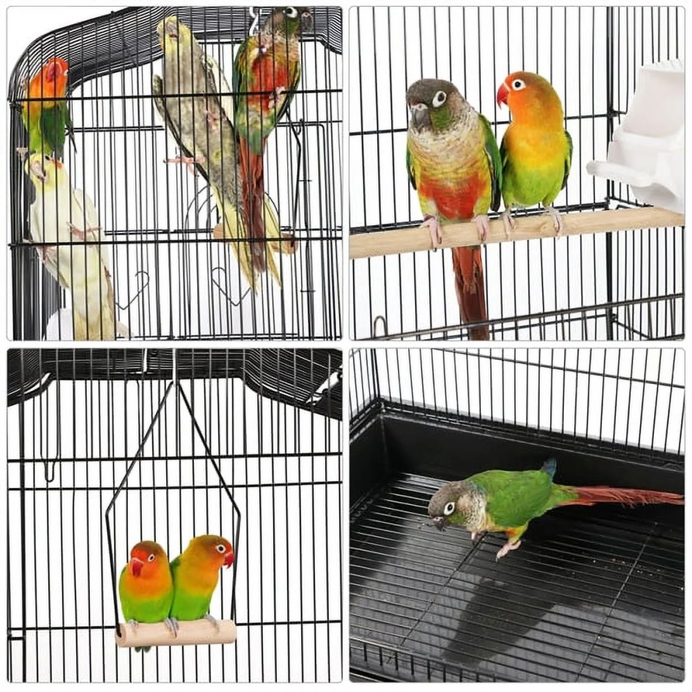 Alden Design Large 41" Metal Bird Cage with Play Top for Parakeets and Lovebirds, Black - Image 5