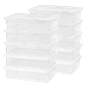 IRIS 28 Qt Clear Storage Box, Plastic Stackable Bin with Lid, Classroom Organization Teacher Tools, 10Pk