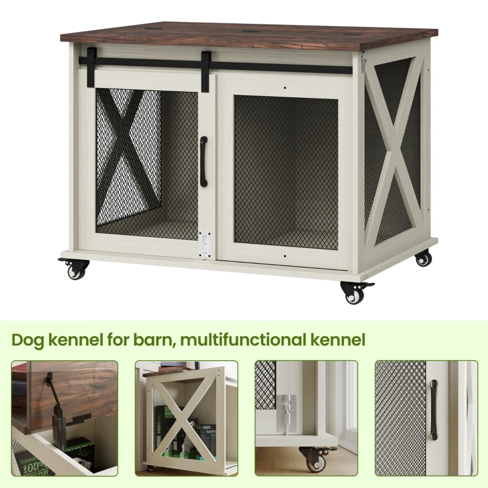 37" Stress-Free Dog Crate with Dual Access Sliding Barn Door & Flip Top Design Creates a Cozy Den for Your Pet - Image 19