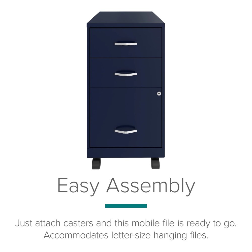 Space Solutions 18" Deep 3 Drawer Mobile Letter Width Vertical File Cabinet, Navy - Image 10