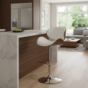 AC Pacific Modern Curved Framed Height Adjustable Swivel Metal Faux Leather Barstool Chair,24"-32",White