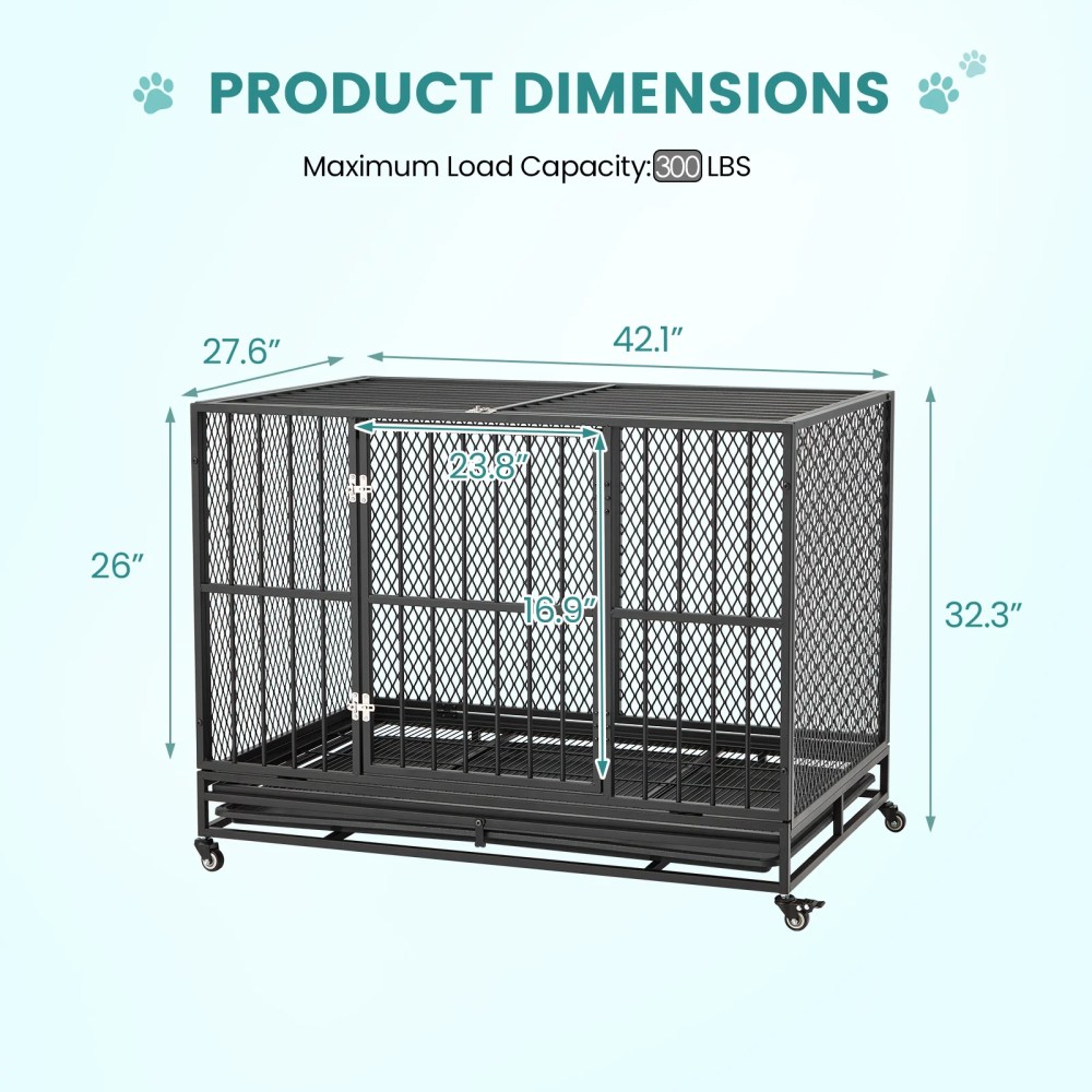 Erinnyees Heavy Duty 42" Metal Dog Crate for Dogs with Lockable Wheels - Image 5