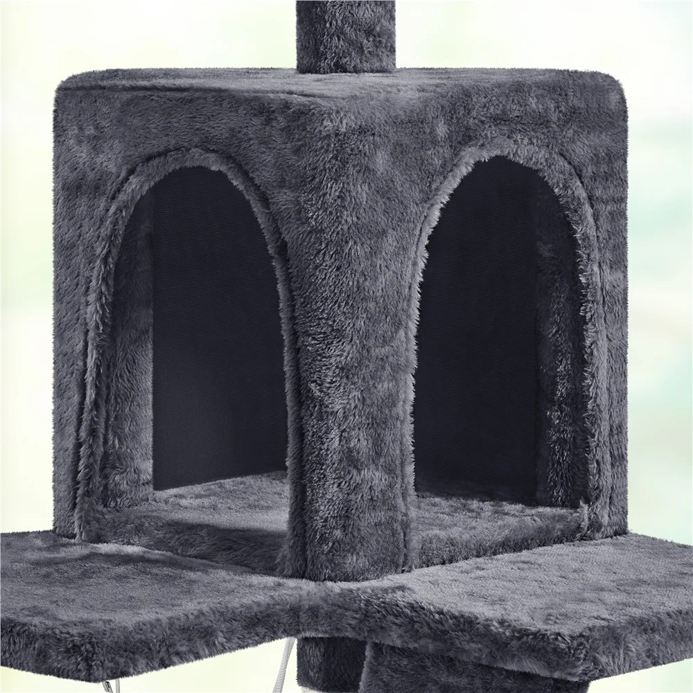 Alden Design 54" Cat Tree with Hammock, Basket and Scratching Post Tower, Dark Gray - Image 6