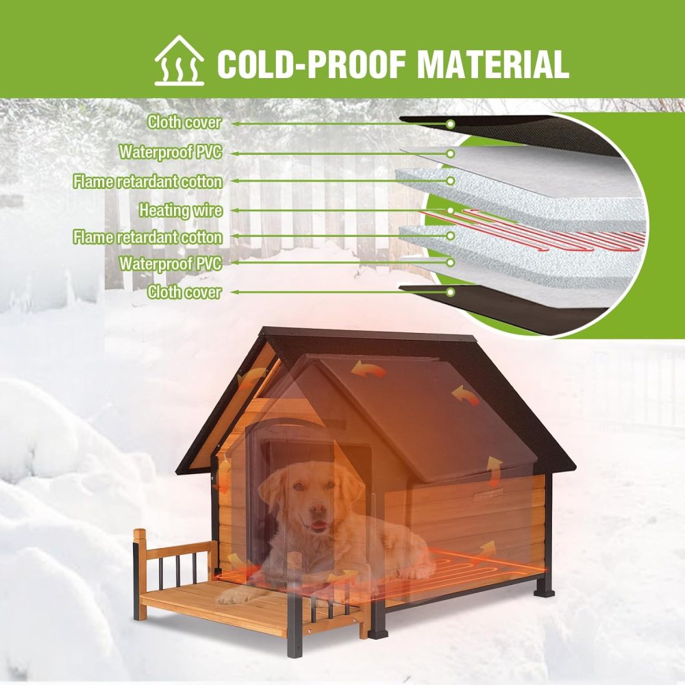 Aivituvin Large Heated Dog House Outdoor Insulated Weatherproof Dog Kennel with Heated Pad, Insulated All-Round Thermal Liner, Chew-Proof Strong Iron Frame Dog House for Dogs (Winter-Ready) - Image 7