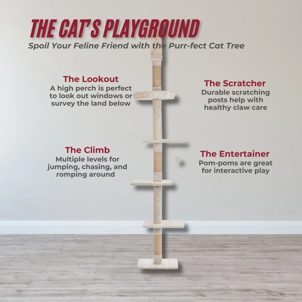 TRIXIE Kobe Sisal & Plush 90.5"-104" Ceiling Mount Cat Tree, 4-Level Cat Tower, Beige - Image 4